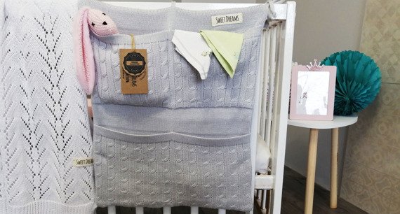 SweetDreams Baumwolle Baby Betttasche für Baby Bett, Utensilio, Wandaufbewahrung, Aufbewahrung fürs Kinderbett (1025)