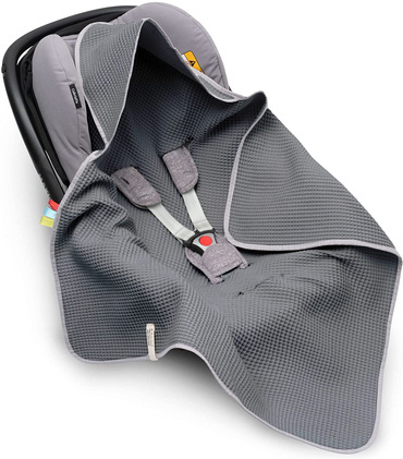 Einschlagdecke aus Waffelstoff für den Sommer 100% Baumwolle Baby Decke für Autositz Kuscheldecke Kinderwagedecke Für Kinderwagen Buggys z.B. Maxi Cosi Rosa Beige 3 Punkt Gurt (1038)