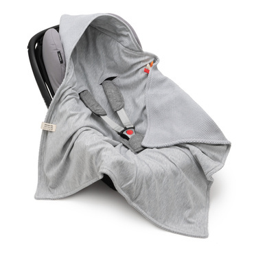 Mikos Kocyk becik rożek niemowlęcy śpiworek otulacz z kapturem do fotelika samochodowego wózka nosidełka wykonany z bio bawełny organicznej z certyfikatem GOTS 1045 szary