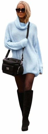 Sweter damski z golfem luźny oversize 648 niebieski