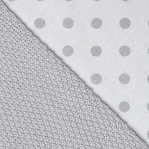 Mikos Kocyk dziecięcy z ozdobnym króliczkiem wykonany z 100% bio bawełny organicznej z certyfikatem GOTS dwustronny dzianinowy cienki na lato do wózka łóżeczka do przedszkola niemowlęcy tkany 1041 szary/grochy