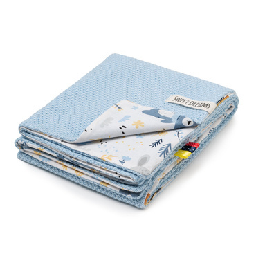 Babydecke Sommer Decke, Strickdecke ohne Füllung, 100% Baumwolle Baby Neugeborenen Junge Mädchen, Kuscheldecke Baumwolldecke Krabbeldecke für Kinderwagen weich 75x100 (1040) (Blau/Tiere im Wald)