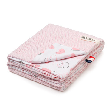 Babydecke Sommer Decke, Strickdecke ohne Füllung, 100% Baumwolle Baby Neugeborenen Junge Mädchen, Kuscheldecke Baumwolldecke Krabbeldecke für Kinderwagen weich 75x100 (1040) (Rosa/Herzen)