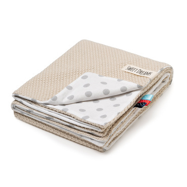 Babydecke Sommer Decke, Strickdecke ohne Füllung, 100% Baumwolle Baby Neugeborenen Junge Mädchen, Kuscheldecke Baumwolldecke Krabbeldecke für Kinderwagen weich 75x100 (1040) (Beige/Graue Tupfen)